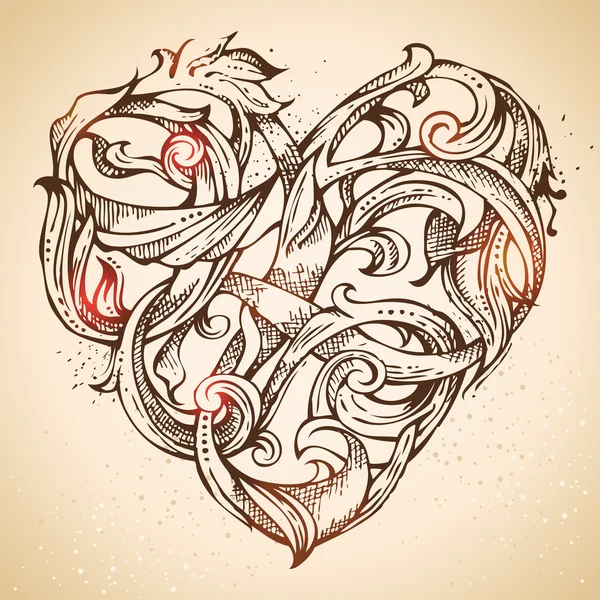 Hand-drawn vintage heart sketch. — 스톡 벡터