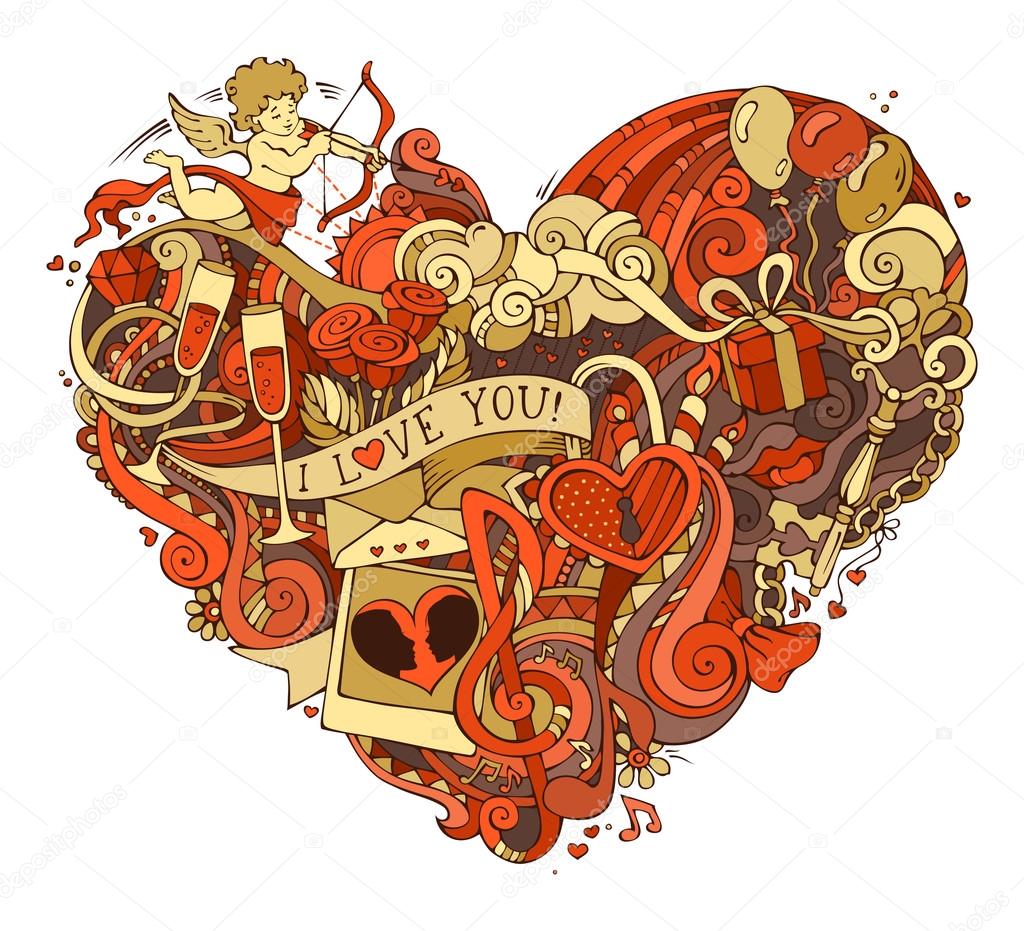 Gold and red heart illustration.