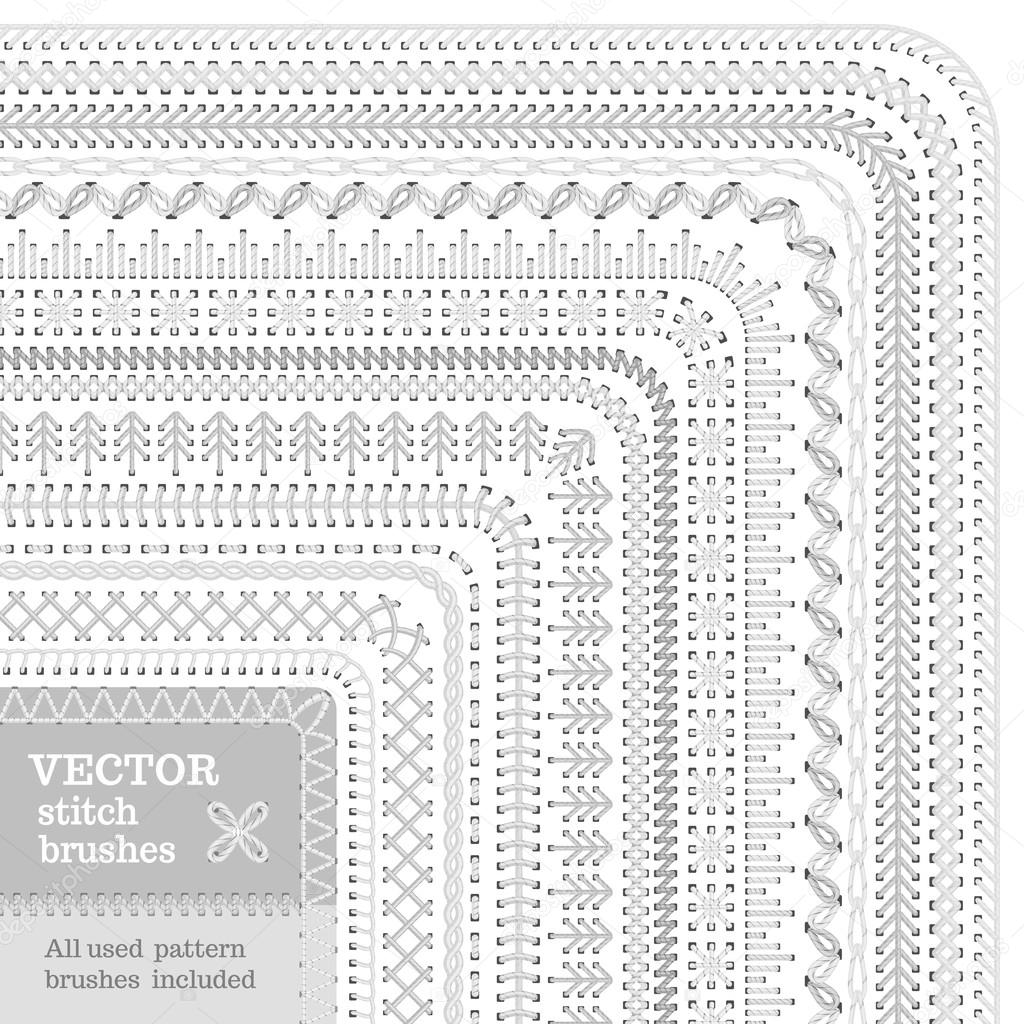 Vector set of white stitch brushes.