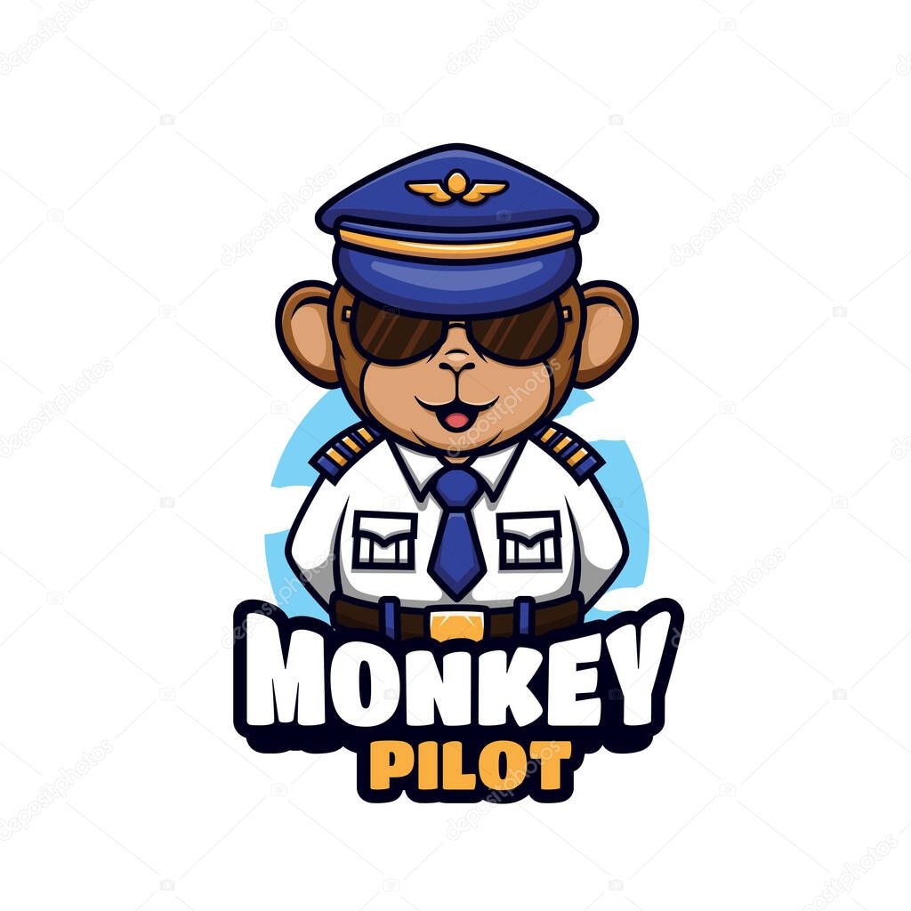 Monkey Pilot Cartoon Mascot Logo