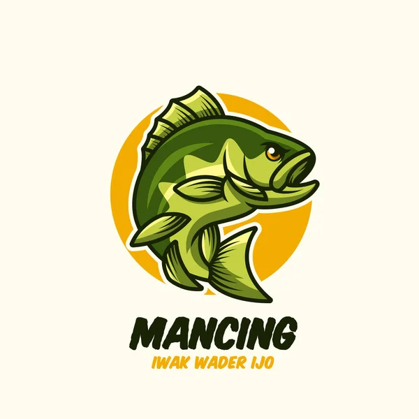 Dessin Animé Vert Pêche Achigan Logo — Image vectorielle