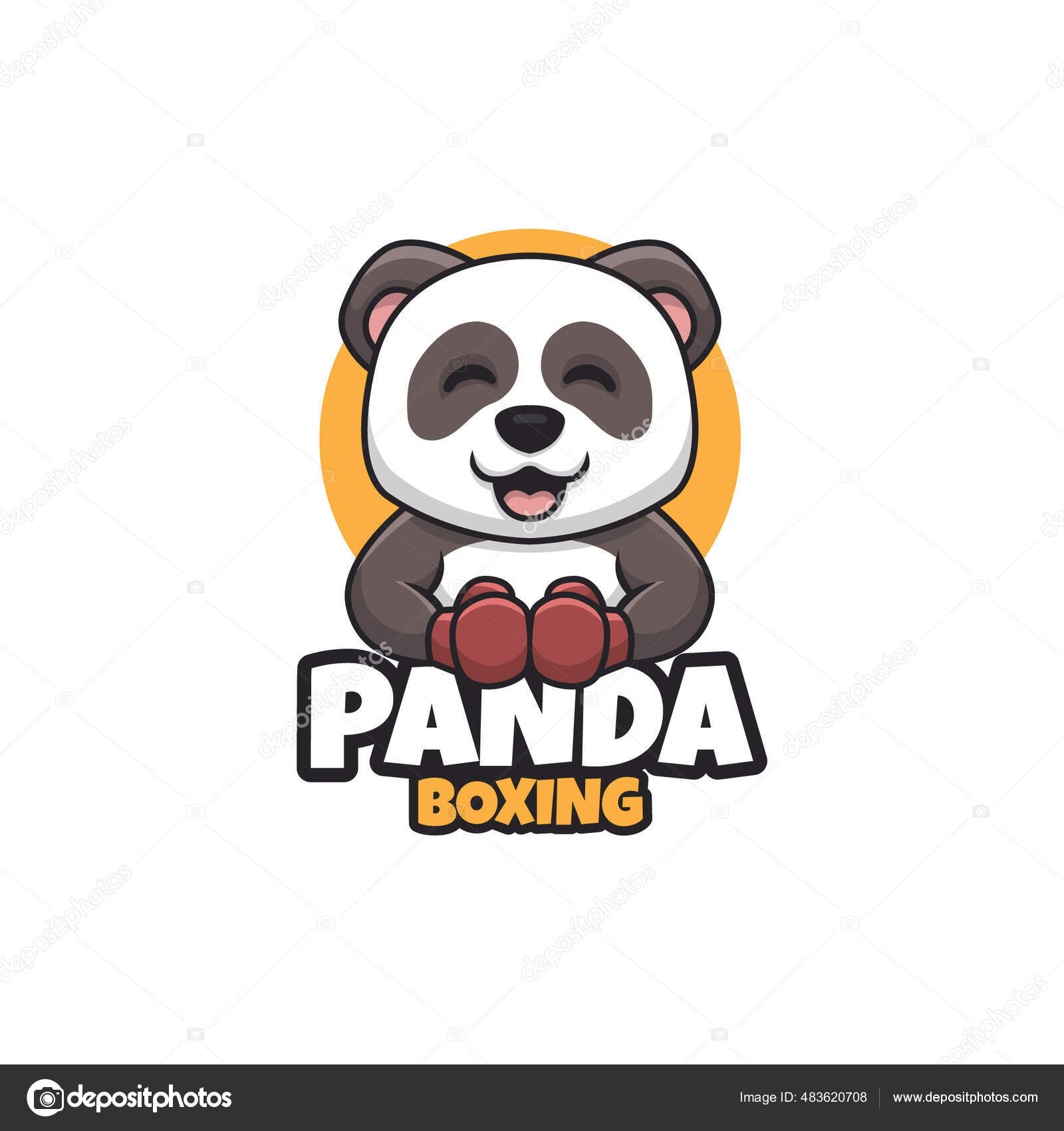 Panda Sentada No Logotipo Do Mascote De Desenho Animado Kawaii