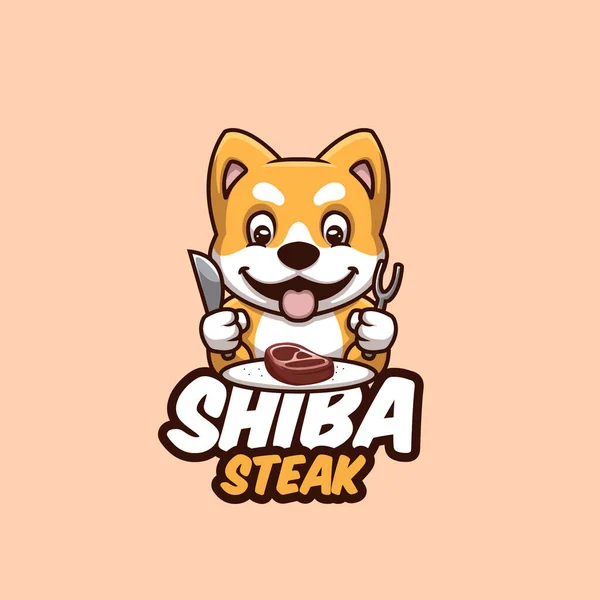 Shiba Steak Cartoon Logo — Stockvektor