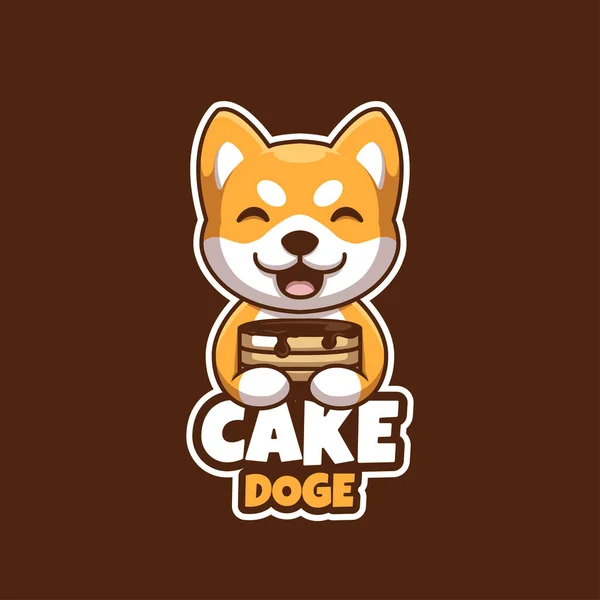 Creative Cake Doge Shiba Inu Cartoon Character Logo Design — Stock Vector