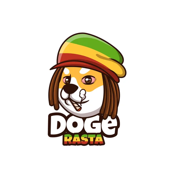 Creative Rasta Doge Shiba Inu Cartoon Character Logo Design — Stock Vector