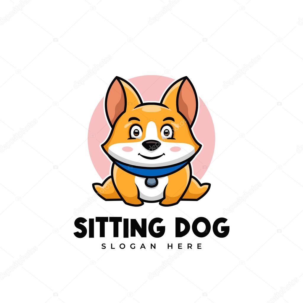 Creative Sitting Cartoon Doge Shiba Inu Character Mascot Logo