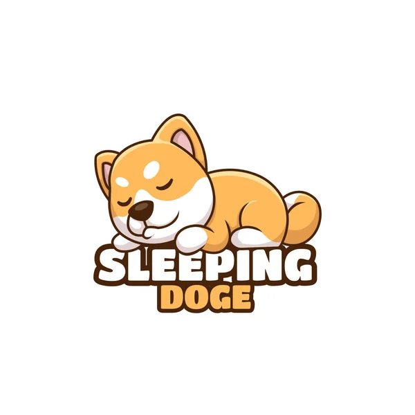 クリエイティブ漫画スリーピングドージ柴犬かわいいロゴ — ストックベクタ
