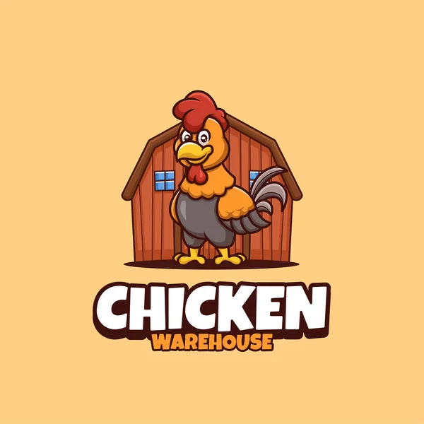 Kreative Chicken Warehouse Cartoon Mascot Logo — Stockvektor