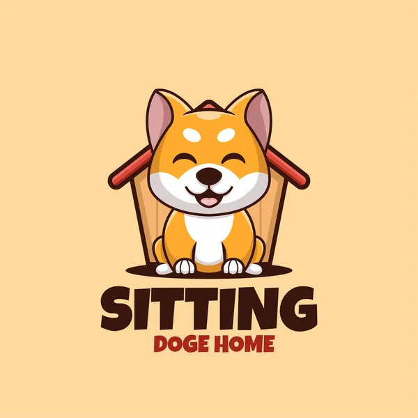 クリエイティブ漫画お座り土居芝犬ホーム犬かわいいロゴ — ストックベクタ