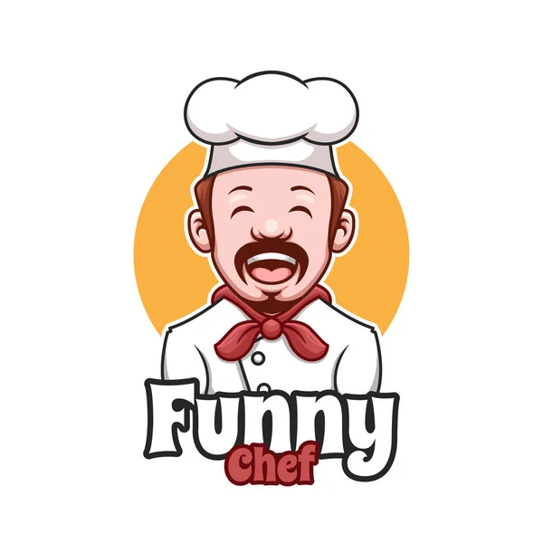 Creatief Grappig Gelukkig Chef Kok Cartoon Logo Ontwerp — Stockvector