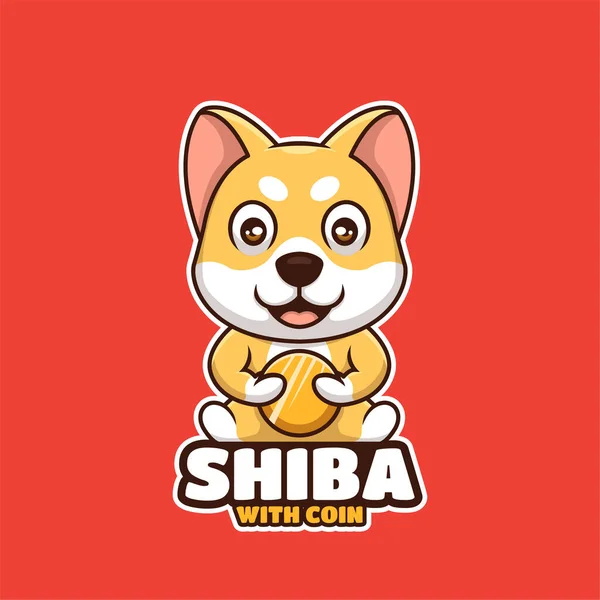 Shiba Inu Doge Sitting Coin Cartoon Creative Logo Design — Stock Vector