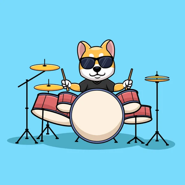 Shiba Inu Davulcu Köpek Müzik Çizgi Film Karakteri Yaratıcı Logo