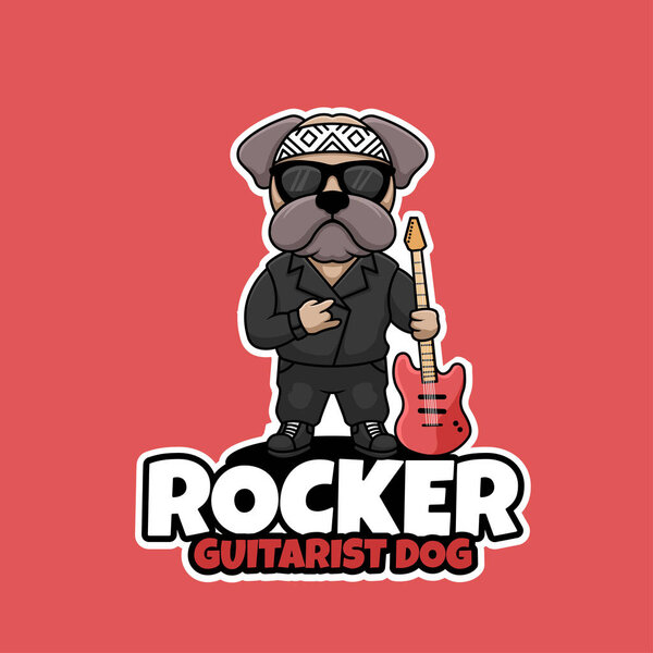 Rocker Guitarist Dog Creative Cartoon Logo Design