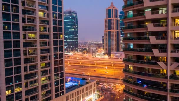 Dubai Marina Lapso Tiempo Urbano Filmado Durante Atardecer Utilizando Técnica — Vídeos de Stock