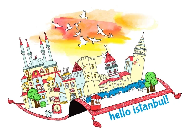 Hola Estambul. Vector dibujo istanbul vista para el diseño — Archivo Imágenes Vectoriales