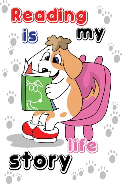 Cartoon dog reading a book story — Stock Vector