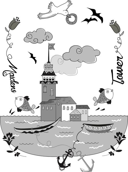 Gray Maiden 's Tower vector cartoon beautiful design
