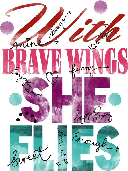 Cesur kanatlarla o renkli tipografi tırnak uçar