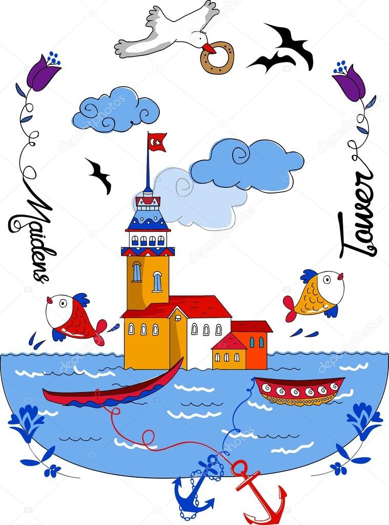 Maiden's Tower vector cartoon beautiful design