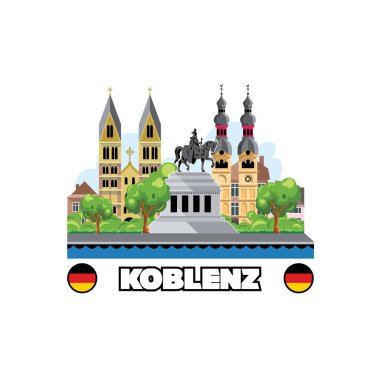 Şehir anıtları ve mimarisi ile Koblenz şehir silueti.