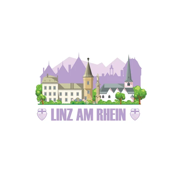 Linz Rhein City Skyline Monuments Cityscape Architecture City Coat Arms — Stock Vector