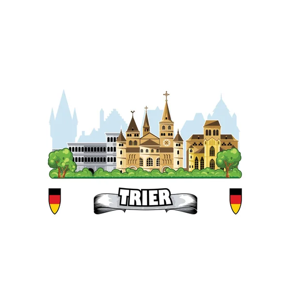 Trier Πόλη Στη Γερμανία Ορίζοντα Cityscape Και Μεσαιωνική Αρχιτεκτονική — Διανυσματικό Αρχείο