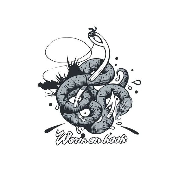 Freehand Schets Van Worm Hook Kan Worden Afgedrukt Shirt Logo — Stockvector