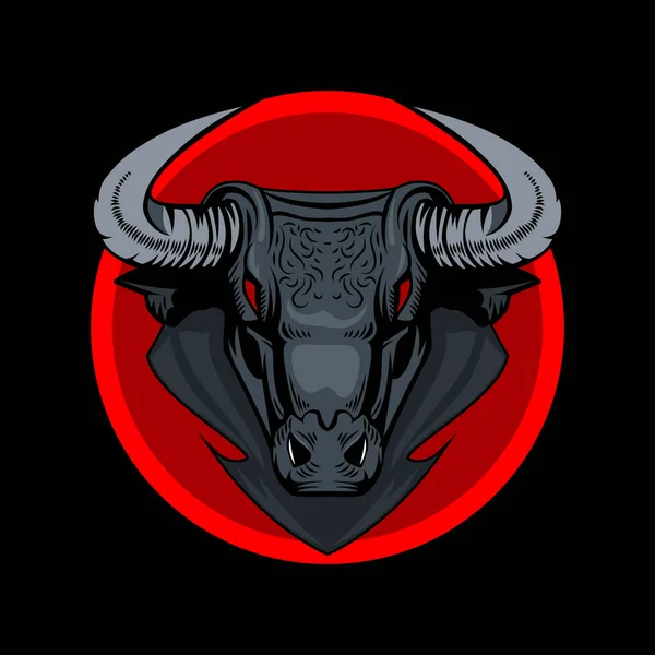 Black Bull Fiery Eyes Red Circle Black Background Symbol Year — Stock Vector