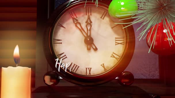 Animation Mit Einer Neujahrsszene Mit Uhr Und Kerze Auf Dem — Stockvideo