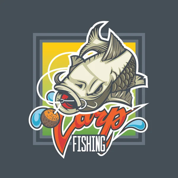 Carpa Logotipo Pesca Com Peixe Isca — Vetor de Stock