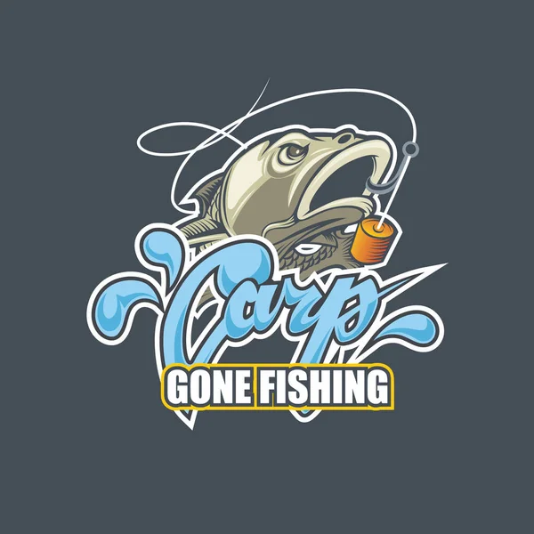 Gone Fishing Logotips Nice Title Carp Fish Swallows Bait — Stock Vector