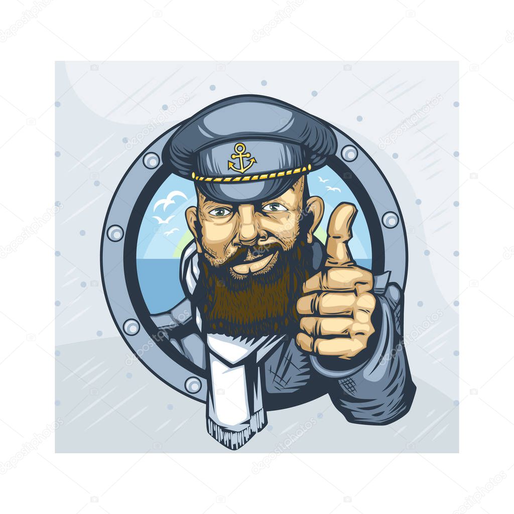 Bearded captain of the ship showing everything will be fine.