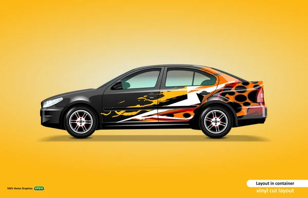 Auto Sticker Wrap Ontwerp Met Abstracte Kleur Thema Zwarte Sedan — Stockvector