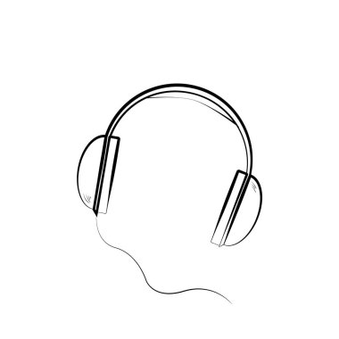 Kulaklıklar beyaz arkaplana elle simge çizer. vektör