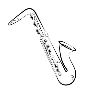 Saksafon el çizimi simgesi beyaz arkaplanda izole edildi. Vektör