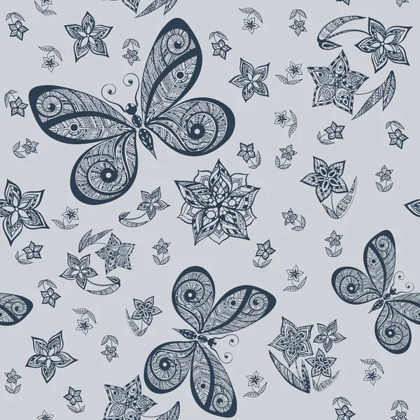 Pattern with butterflies and flowers. — Stock Vector