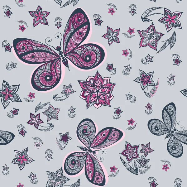 Pattern with butterflies and flowers. — Stock Vector