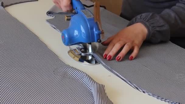 Produtos de tecido de corte com ferramentas especiais — Vídeo de Stock
