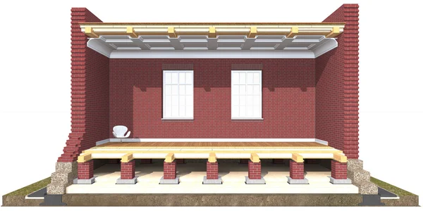 れんが造りの家の断面図 — ストック写真