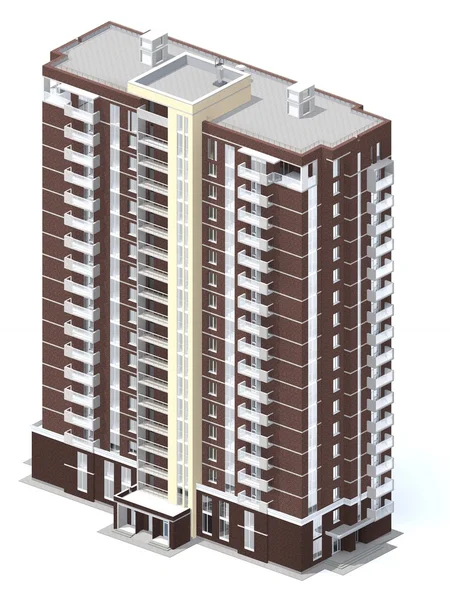 3d rendu de bâtiment résidentiel moderne à plusieurs étages — Photo