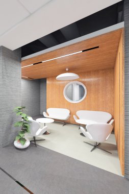 ofis lobisinde bir resepsiyon masası ile