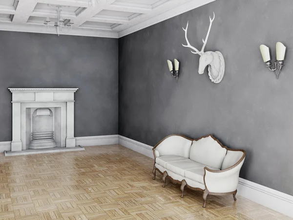 Білий диван класичного стилю в старовинній кімнаті — стокове фото