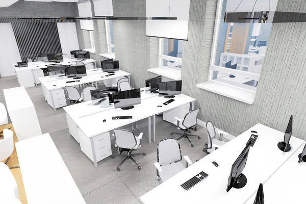 Puste biuro nowoczesne wnętrza miejsca pracy się widok — Zdjęcie stockowe
