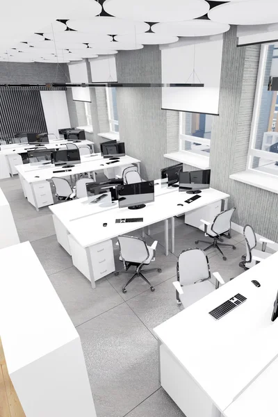 Esvaziar escritório moderno trabalho interior vista para cima — Fotografia de Stock