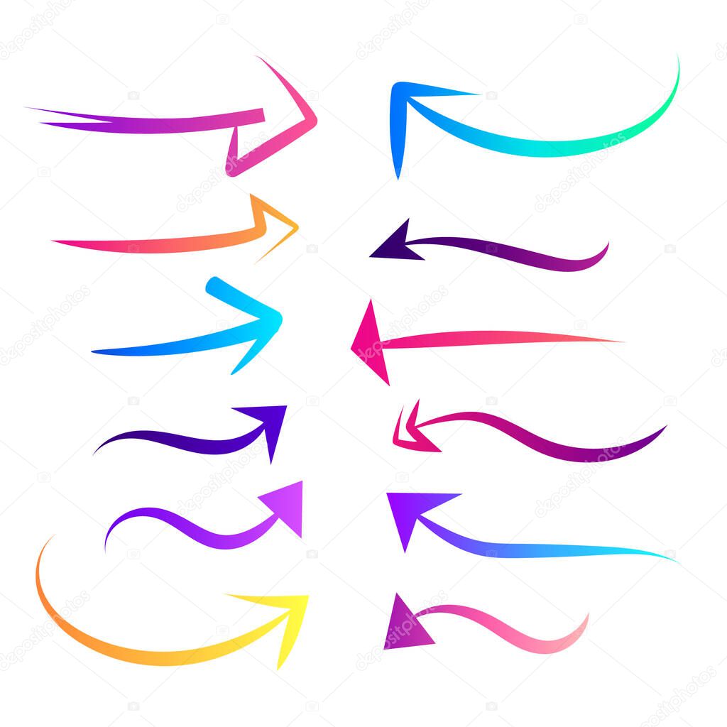 Set of Colorful arrow designs in different styles - swatches Colorful Arrows set icons - Artistic Arrows set icons