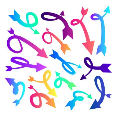 Oklar büyük renkli set simgeleri. Artistic Arrows simgeleri ayarladı. Renkli oklar dizisi.