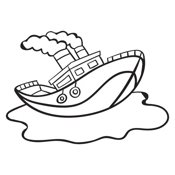 Barco Navega Mar Libro Para Colorear Para Niños Ilustración Vectorial — Vector de stock