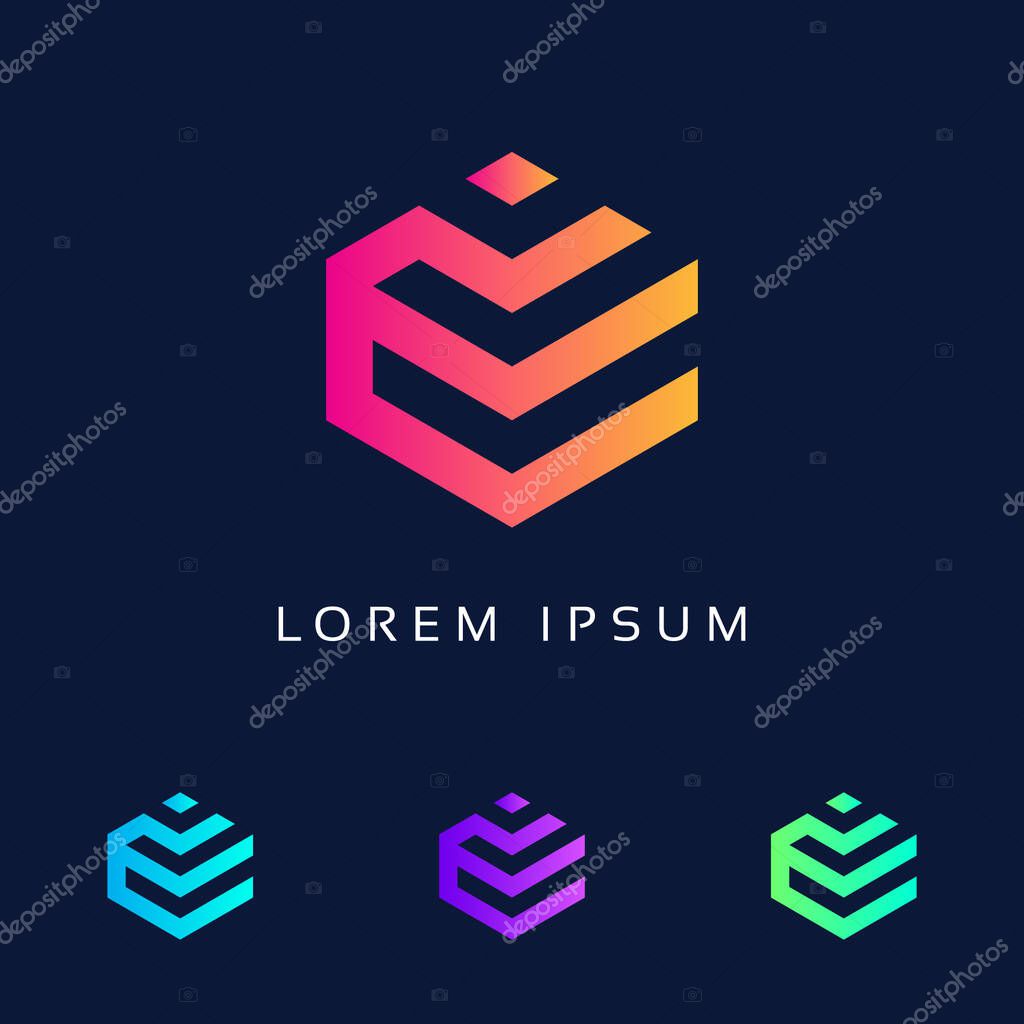 E Letter Logo Template Illustration Design - e icon elements Technology and digital Polygon Shape - e Initial Monogram