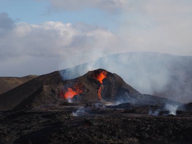 Vulken Geldingardalsgos in Island auf der Halbinsel Reykjanes ausgebrochen im Jahr 2021 vom Berg Fagradalsfall
