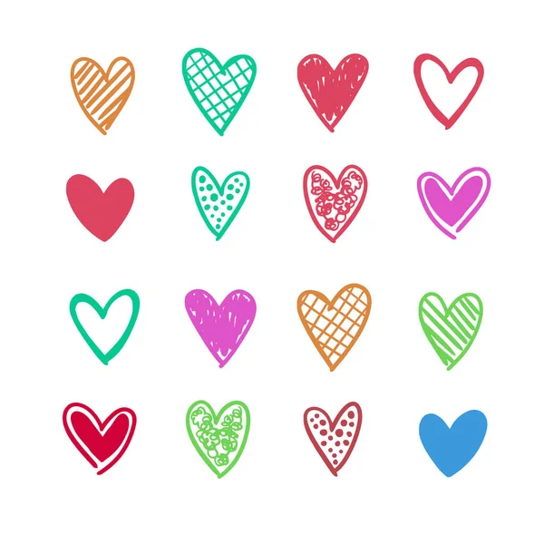 Handmade Colorful Cute Vector Hearts — Stock Vector